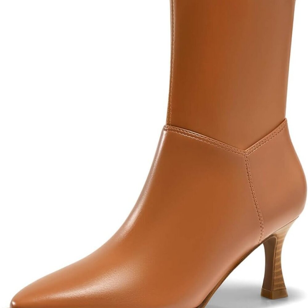 Women's Kitten Low Heel Ankle Boots in Brown, Size 9, with Side Zipper and Faux - Picture 2 of 6